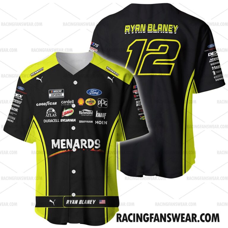 Ryan Blaney Nascar Racing 2023 Uniform Apparel Clothes Baseball Jersey ...