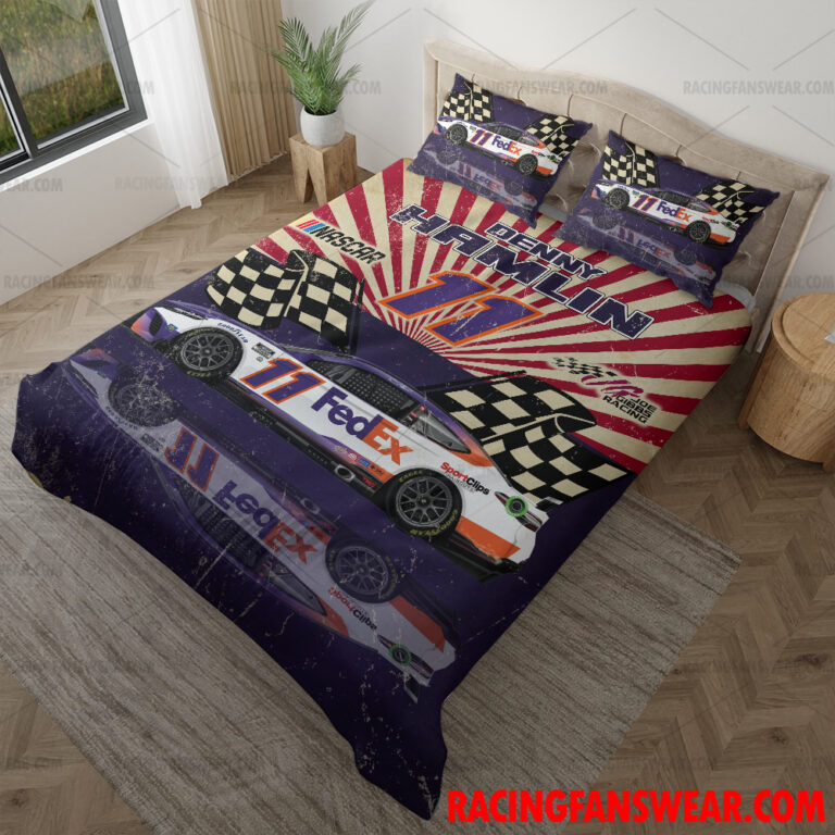 Nascar store - Loyal fans of Denny Hamlin's Bedding Duvet Cover + 1/2 Pillow Cases,Blanket Microfiber Fleece,Blanket Premium Sherpa:vintage nascar racing suit,uniform,apparel,shirts,merch,hoodie,jackets,shorts,sweatshirt,outfits,clothes