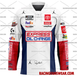 Denny Hamlin Nascar Racing 2024 23XI Racing Express Oil Change Uniform Apparel Clothes Baseball Jersey Hockey Jersey 3 Nascar store - Loyal fans of Denny Hamlin's Men's Baseball Jersey,Women's Baseball Jersey,Kid's Baseball Jersey,Men's Hockey Jerseys,WoMen's Hockey Jerseys,Youth's Hockey Jerseys:vintage nascar racing suit,uniform,apparel,shirts,merch,hoodie,jackets,shorts,sweatshirt,outfits,clothes