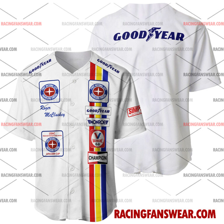 IndyCar store - Loyal fans of Roger McCluskey's Men's Baseball Jersey,Women's Baseball Jersey,Kid's Baseball Jersey,Men's Hockey Jerseys,WoMen's Hockey Jerseys,Youth's Hockey Jerseys:Vintage indycar racing suit,uniform,apparel,shirts,merch,merchandise,jersey,hoodie,jackets,shorts,sweatshirt,outfits,clothes